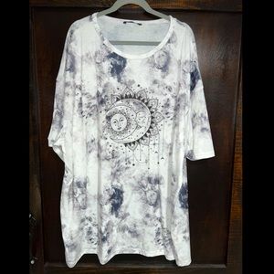 Black and white tie dye long t-shirt with Moon/Sun